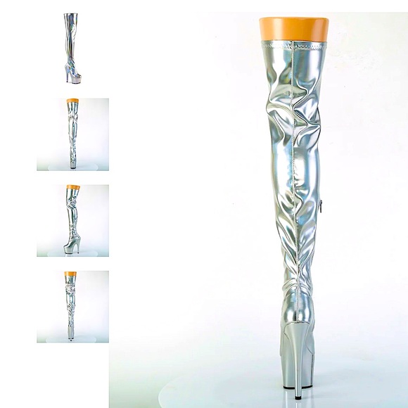 𝑵𝑬𝑾 Pleaser platform 𝑯𝒐𝒍𝒐𝒈𝒓𝒂𝒑𝒉𝒊𝒄 thigh high boots 🤩🩶🌈✨👽💖 - Picture 7 of 8